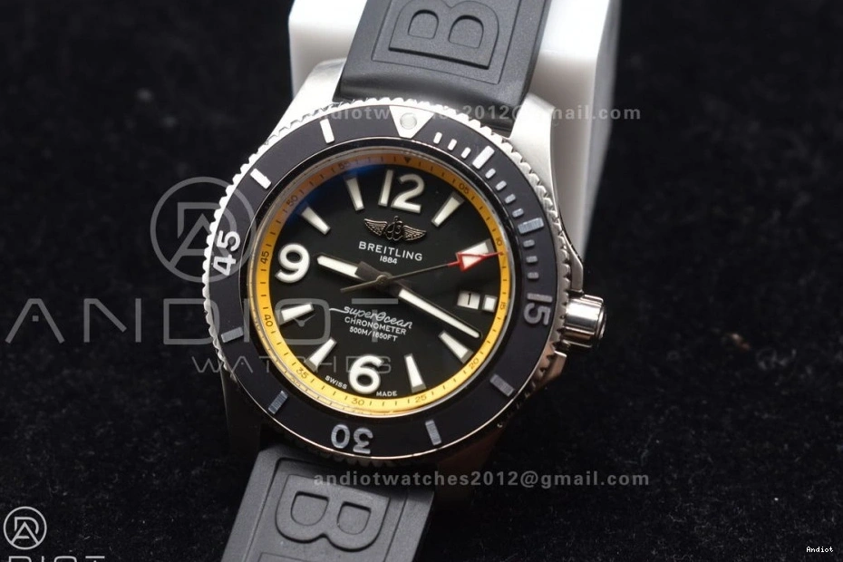 A2824 Bezel TF and Rubber Black On with 44 Dial Yellow Black Rehaut Edition 1:1 Superocean Strap Best Automatic 1128